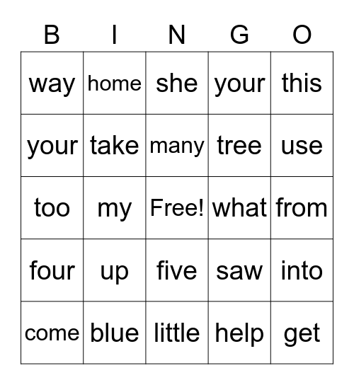 Unit 1 Sight Words Bingo Card