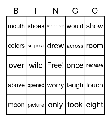 Unit 4 Sight Words Bingo Card