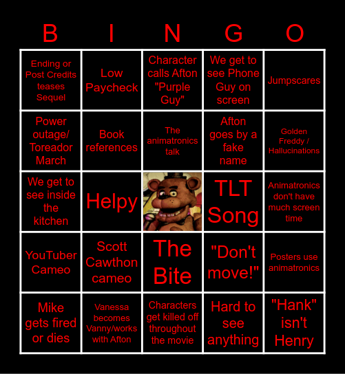 FNaF Movie Bingo Card