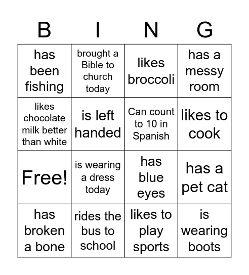 FIND A FRIEND Bingo Card