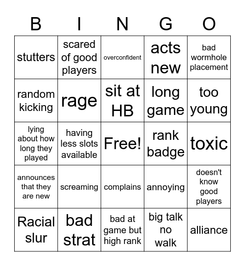 Noob Bingo Card