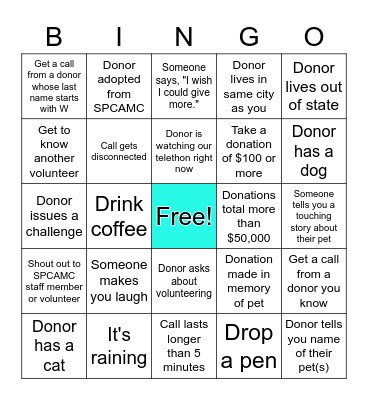 Phone Bank Bingo Card