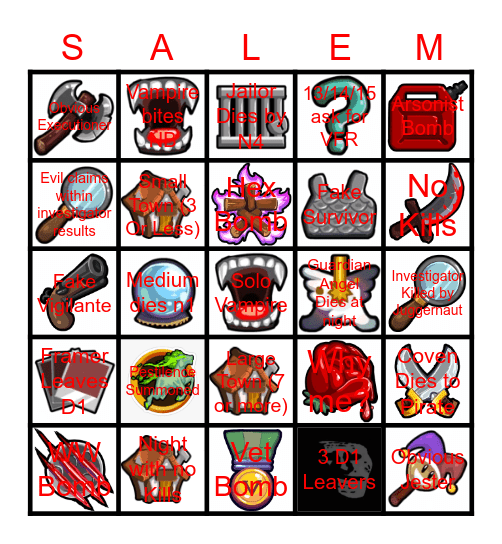 Town of Salem Bingo Card Bingo Card