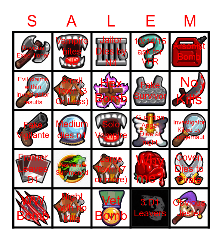 Town of Salem 2 BINGO BOARD Bingo Card