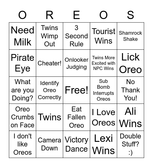 DinomiteTwins Oreo Bingo Card