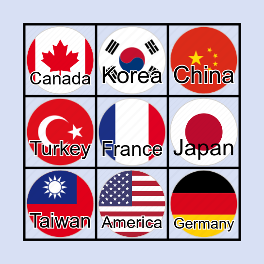 Countries Bingo Card