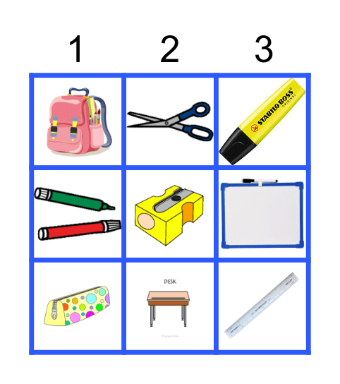 School Supplies Bingo Card