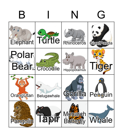 Endangered Animals Bingo Card