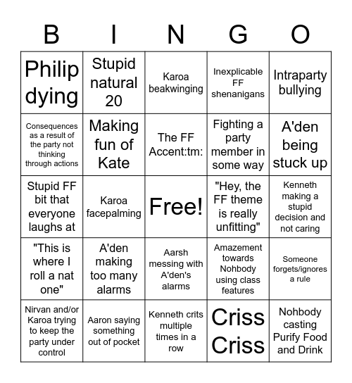 FF Bingo Card