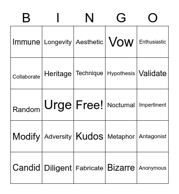 VOCABULARY BINGO Card