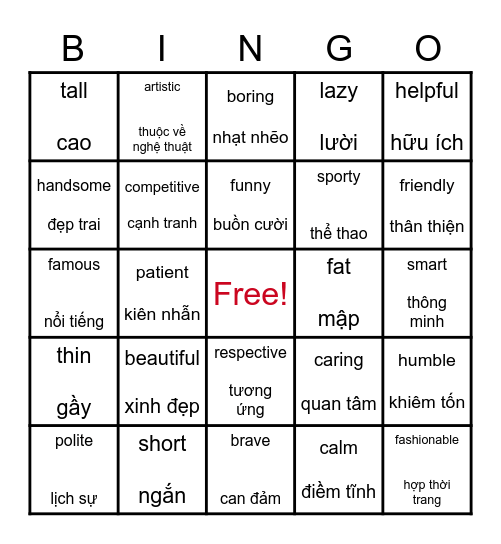 GRADE 10 - UNIT 8 Bingo Card