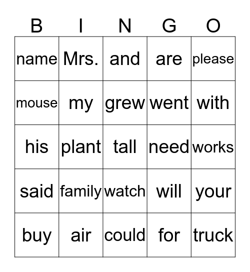 Theme 4 HF words Bingo Card