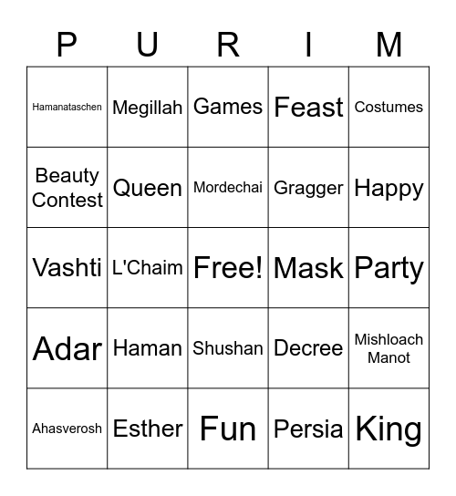 Purim Bingo Card