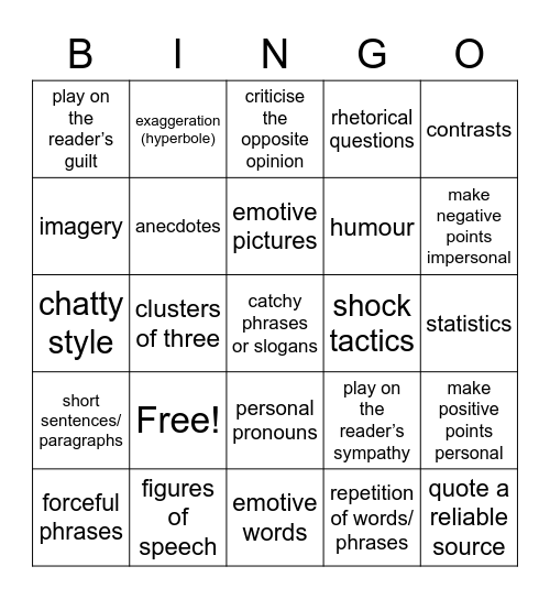 Persuasive Techniques Bingo Card