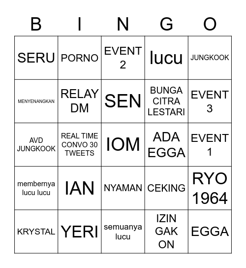 EGGANTENG Bingo Card