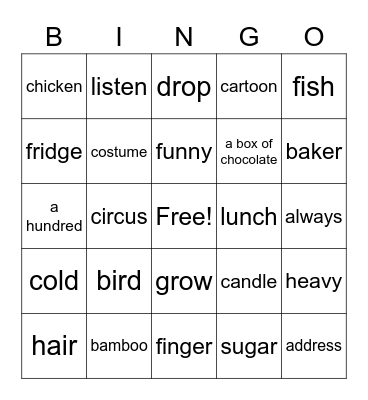 Vocabulary Bingo Card