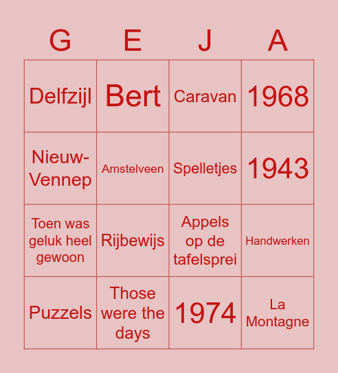 Geja 80 jaar! Bingo Card