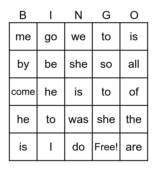 Tricky words - List 1 & 2 Bingo Card