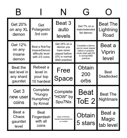 GD Bingo Card