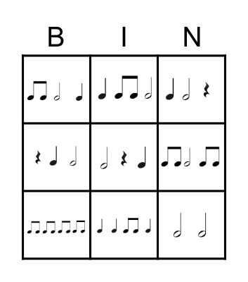 Rhythm Bingo #1 Bingo Card