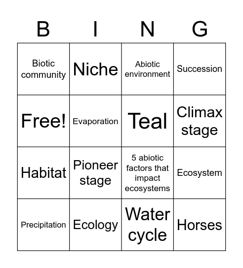 Ecology BINGO Card