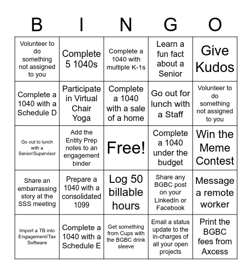 BGBC Bingo - Weeks 9 & 10 Bingo Card