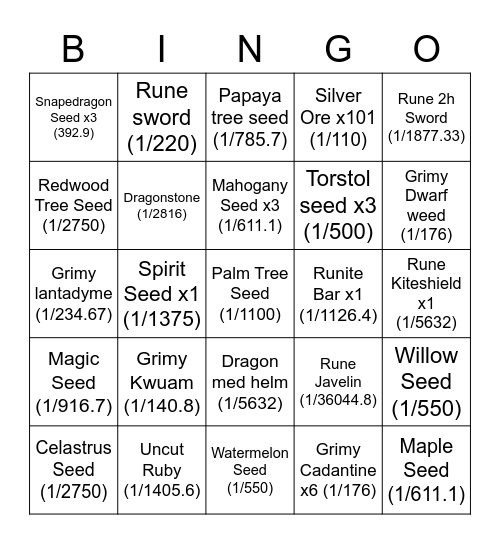 rare drop table Bingo Card
