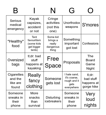 Experience Week Bingo Card