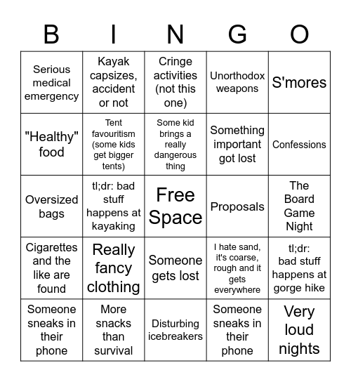 Experience Week Bingo Card