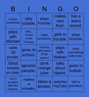 THOMAS BINGO Card