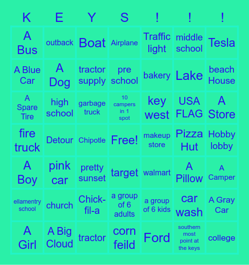 Keys! Bingo Card