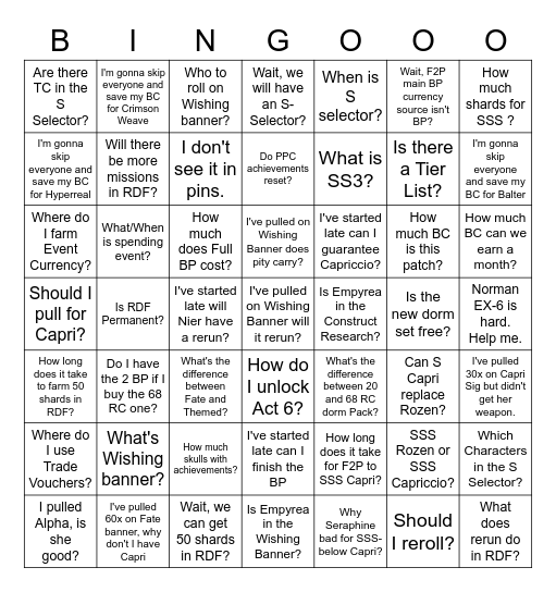 RDF Bingo Card