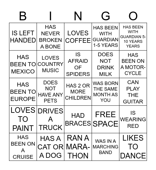 GUARDIAN BINGO Card