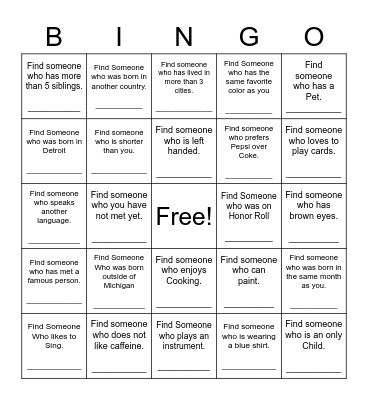 Find Someone Who Bingo Card