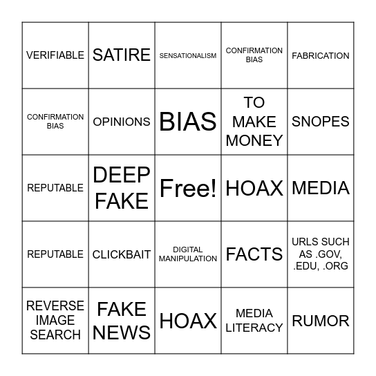 Fake News Bingo Card