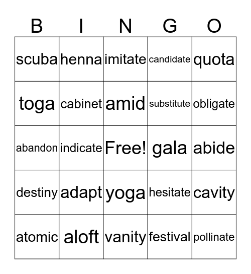 Wilson 5.5  Bingo Card