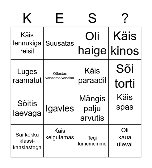 Vaheaja bingo Card