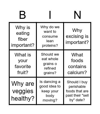 Nutrition as we Age Bingo Card