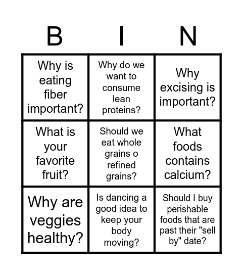 Nutrition as we Age Bingo Card