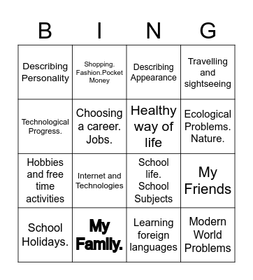 Speaking ОГЭ Bingo Card