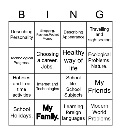 Speaking ОГЭ Bingo Card