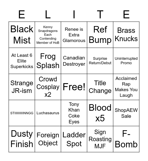 AEW Revolution 2023 Bingo Card