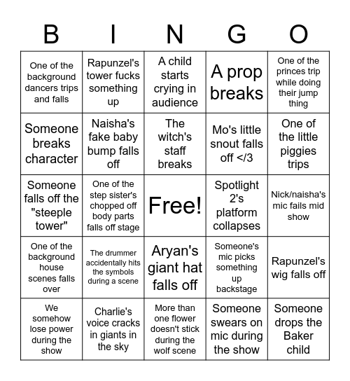 Closing night Bingo Card