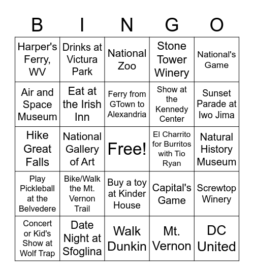 Arlington Bingo Card