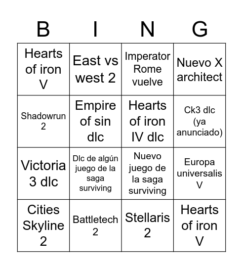 Anuncios Paradox Bingo Card