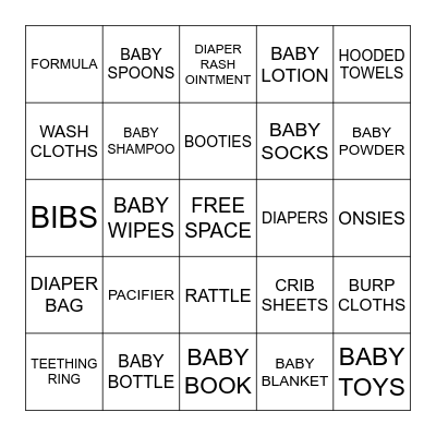 KAT'S BABY SHOWER BINGO Card
