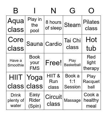 Spring Fitness Challenge Bingo Card
