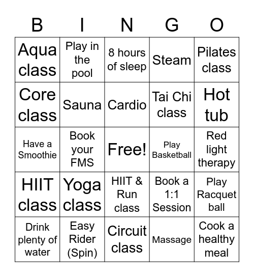 Spring Fitness Challenge Bingo Card