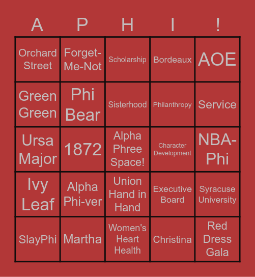 Alpha Phi Bingo! Bingo Card