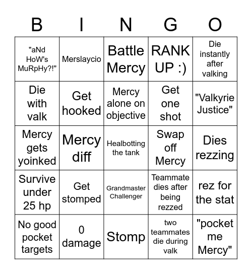 Cosmic's Mercy Bingo Card